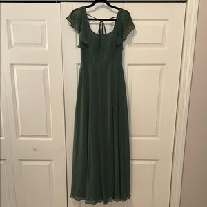 Azazie Forest Green Gown with Ruffle Sleeves